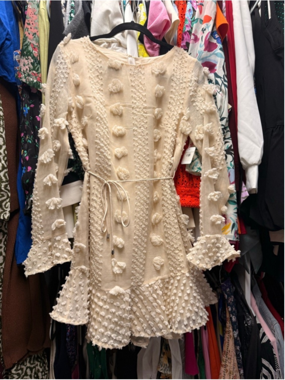 Saints & Secrets Beige Long Sleeve Dress with Pom Poms Size M - Picture 4 of 13